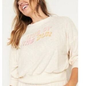 Old Navy Cream Terry Cloth Live By The Sun Embroidery Slouchy Sweatshirt Size XL